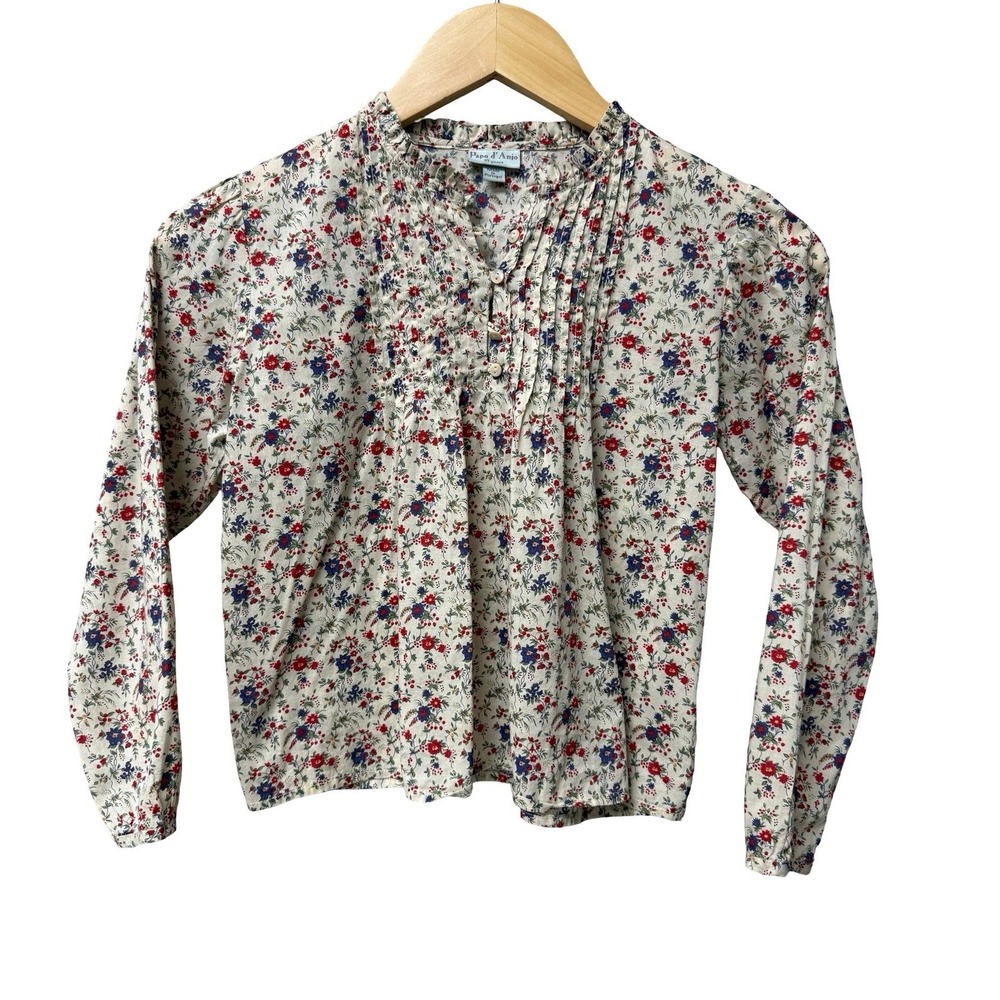 Papo d'Anjo Floral Blouse Girls 10 Multicolor Pintuck Ruffle Cottagecore Top